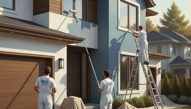 Providence, RI house painting crew applying weather-ready exterior paint on a home