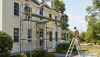 Providence, RI painting contractor working on a residential exterior paint project