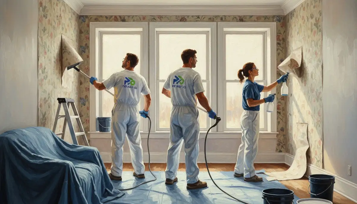 Providence, RI painters removing wallpaper for smooth wall prep before repainting